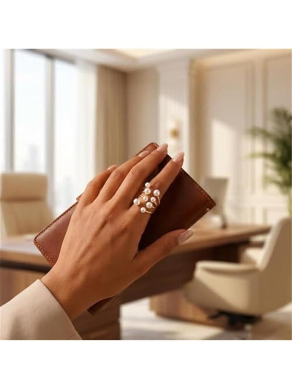Adjustable Open Band Pearl Ring - Picture 2 of 2